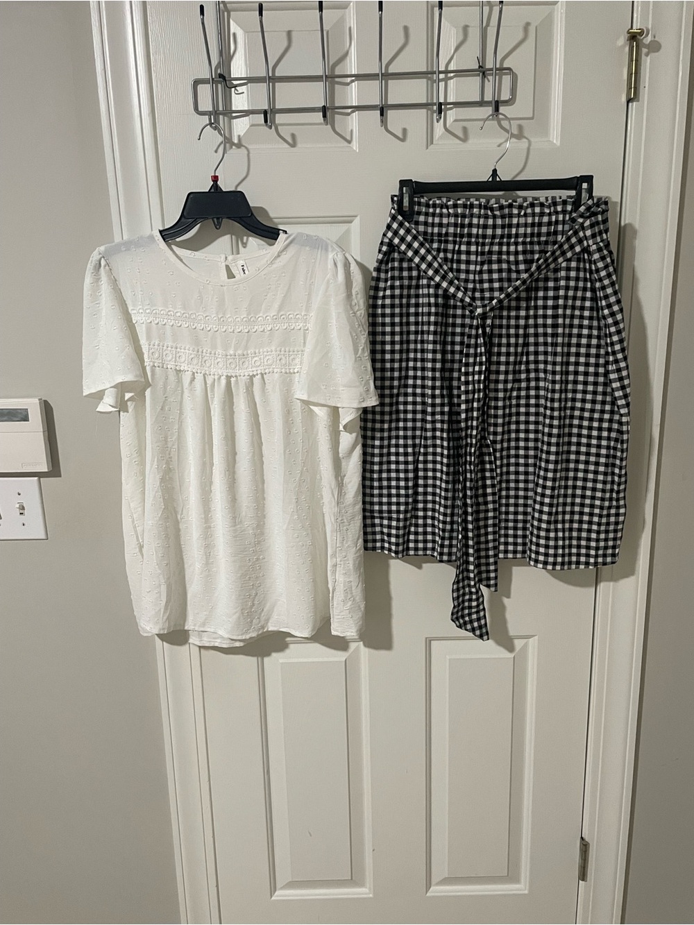 Black and White Gingham Tie-Waist Skirt